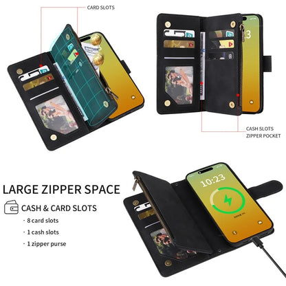For iPhone 15 Pro Max Case with Shoulder Strap Zipper Wallet Leather Phone Cover