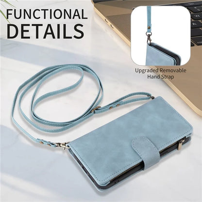 For iPhone 15 Pro Max Case with Shoulder Strap Zipper Wallet Leather Phone Cover