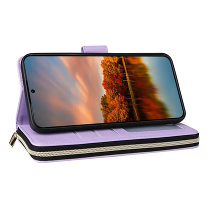 R20 For Samsung Galaxy S24 FE Case Zipper Pocket PU Leather Cover with 9 Card Slots