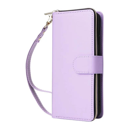 R20 For Samsung Galaxy S24 FE Case Zipper Pocket PU Leather Cover with 9 Card Slots