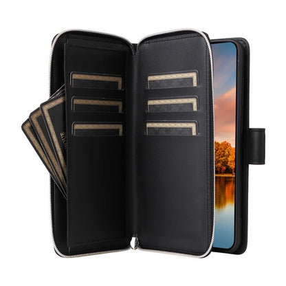 R20 For Samsung Galaxy S24 FE Case Zipper Pocket PU Leather Cover with 9 Card Slots