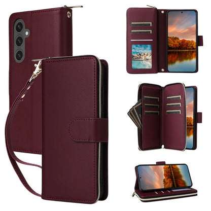 R20 For Samsung Galaxy S24 FE Case Zipper Pocket PU Leather Cover with 9 Card Slots
