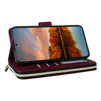 R20 For Samsung Galaxy S24 FE Case Zipper Pocket PU Leather Cover with 9 Card Slots