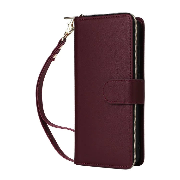 R20 For Samsung Galaxy S24 FE Case Zipper Pocket PU Leather Cover with 9 Card Slots