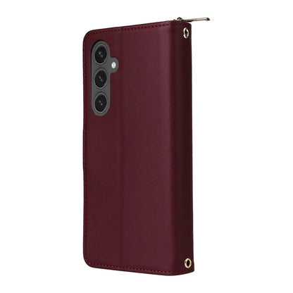 R20 For Samsung Galaxy S24 FE Case Zipper Pocket PU Leather Cover with 9 Card Slots