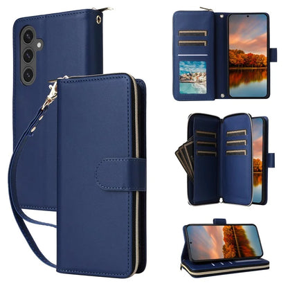 R20 For Samsung Galaxy S24 FE Case Zipper Pocket PU Leather Cover with 9 Card Slots