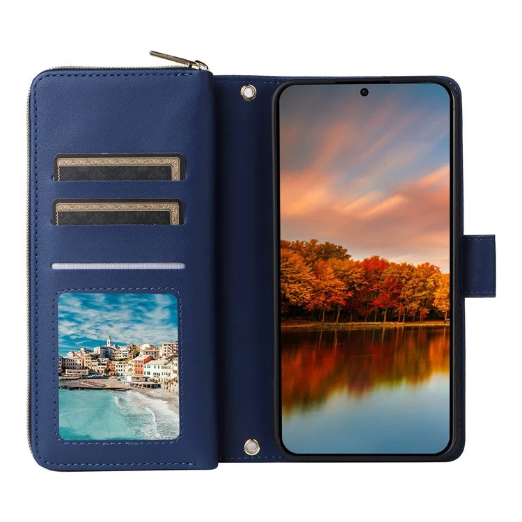R20 For Samsung Galaxy S24 FE Case Zipper Pocket PU Leather Cover with 9 Card Slots