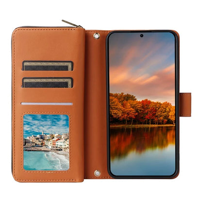 R20 For Samsung Galaxy S24 FE Case Zipper Pocket PU Leather Cover with 9 Card Slots