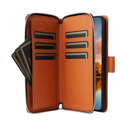 R20 For Samsung Galaxy S24 FE Case Zipper Pocket PU Leather Cover with 9 Card Slots