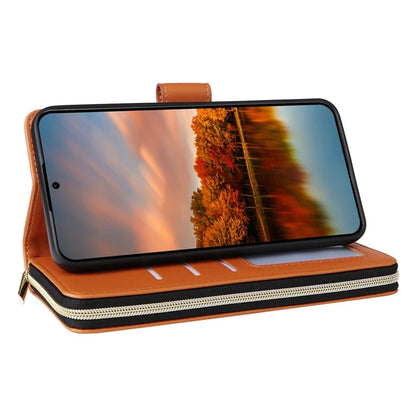 R20 For Samsung Galaxy S24 FE Case Zipper Pocket PU Leather Cover with 9 Card Slots