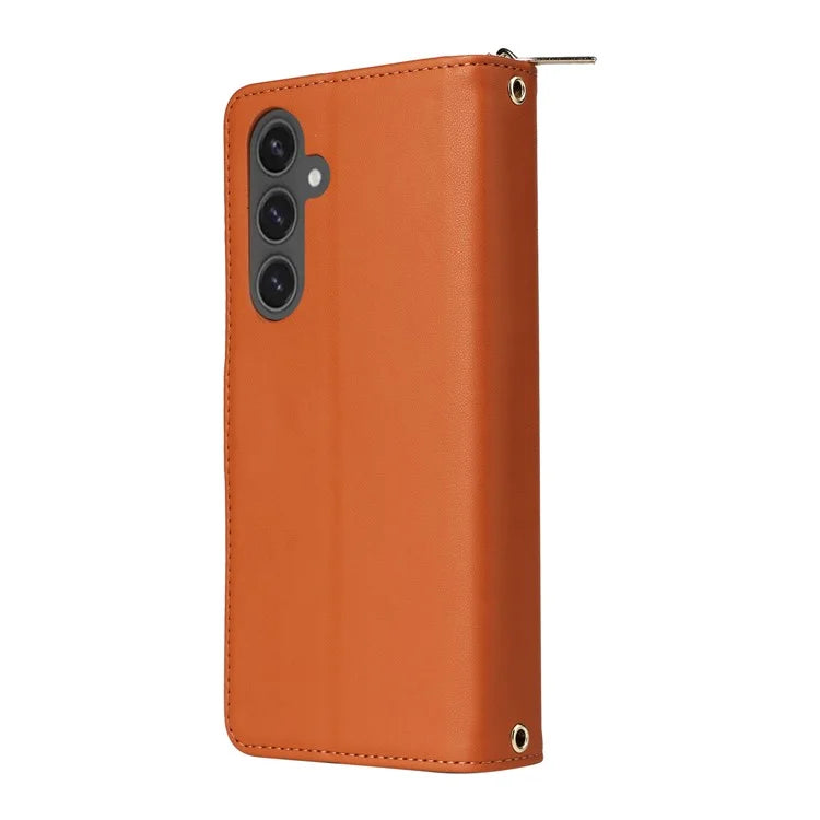 R20 For Samsung Galaxy S24 FE Case Zipper Pocket PU Leather Cover with 9 Card Slots