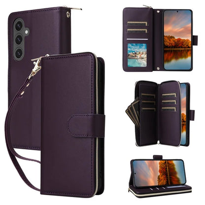 R20 For Samsung Galaxy S24 FE Case Zipper Pocket PU Leather Cover with 9 Card Slots