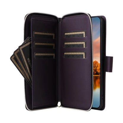 R20 For Samsung Galaxy S24 FE Case Zipper Pocket PU Leather Cover with 9 Card Slots