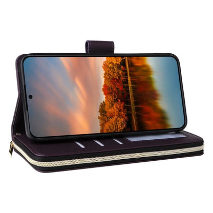 R20 For Samsung Galaxy S24 FE Case Zipper Pocket PU Leather Cover with 9 Card Slots