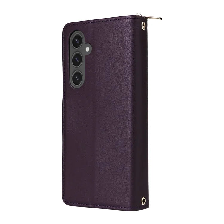 R20 For Samsung Galaxy S24 FE Case Zipper Pocket PU Leather Cover with 9 Card Slots