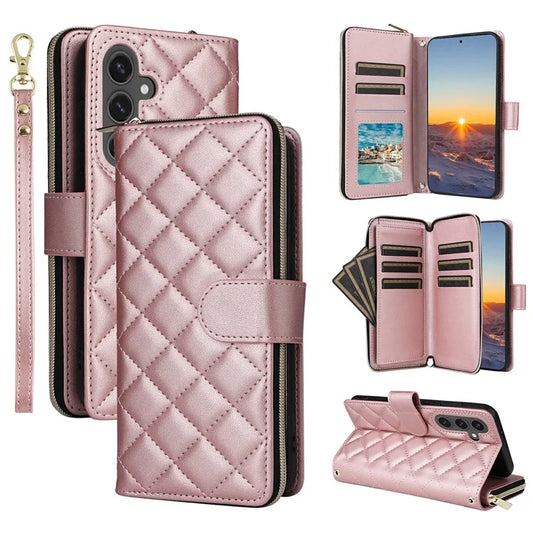For Samsung Galaxy S24 FE Case Zipper Wallet Rhombus PU Leather Crossbody Phone Bag