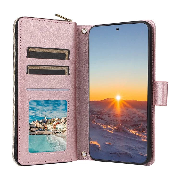 For Samsung Galaxy S24 FE Case Zipper Wallet Rhombus PU Leather Crossbody Phone Bag