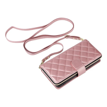 For Samsung Galaxy S24 FE Case Zipper Wallet Rhombus PU Leather Crossbody Phone Bag