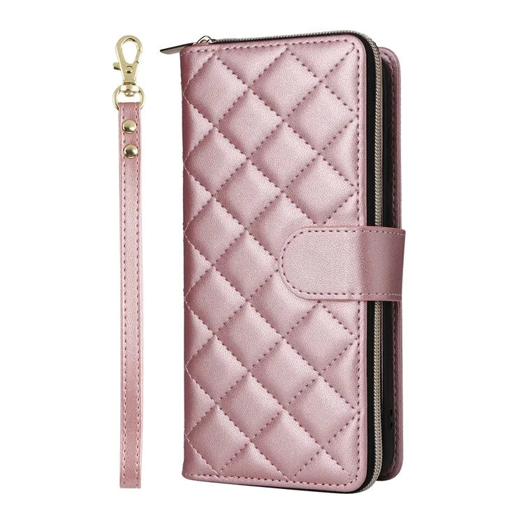 For Samsung Galaxy S24 FE Case Zipper Wallet Rhombus PU Leather Crossbody Phone Bag