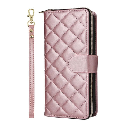 For Samsung Galaxy S24 FE Case Zipper Wallet Rhombus PU Leather Crossbody Phone Bag