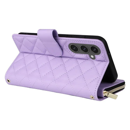 For Samsung Galaxy S24 FE Case Zipper Wallet Rhombus PU Leather Crossbody Phone Bag