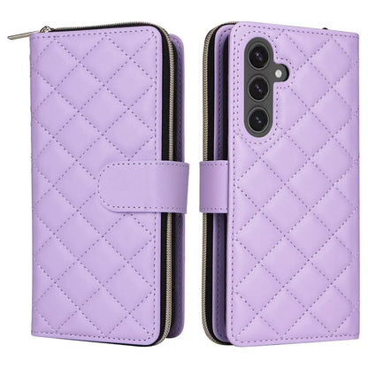 For Samsung Galaxy S24 FE Case Zipper Wallet Rhombus PU Leather Crossbody Phone Bag