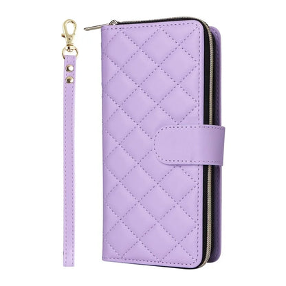 For Samsung Galaxy S24 FE Case Zipper Wallet Rhombus PU Leather Crossbody Phone Bag