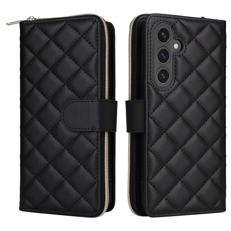 For Samsung Galaxy S24 FE Case Zipper Wallet Rhombus PU Leather Crossbody Phone Bag