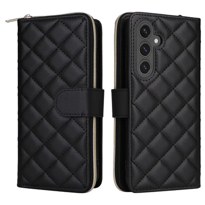 For Samsung Galaxy S24 FE Case Zipper Wallet Rhombus PU Leather Crossbody Phone Bag