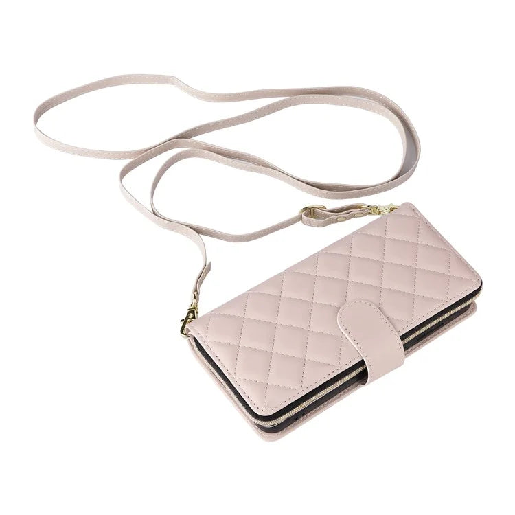 For Samsung Galaxy S24 FE Case Zipper Wallet Rhombus PU Leather Crossbody Phone Bag