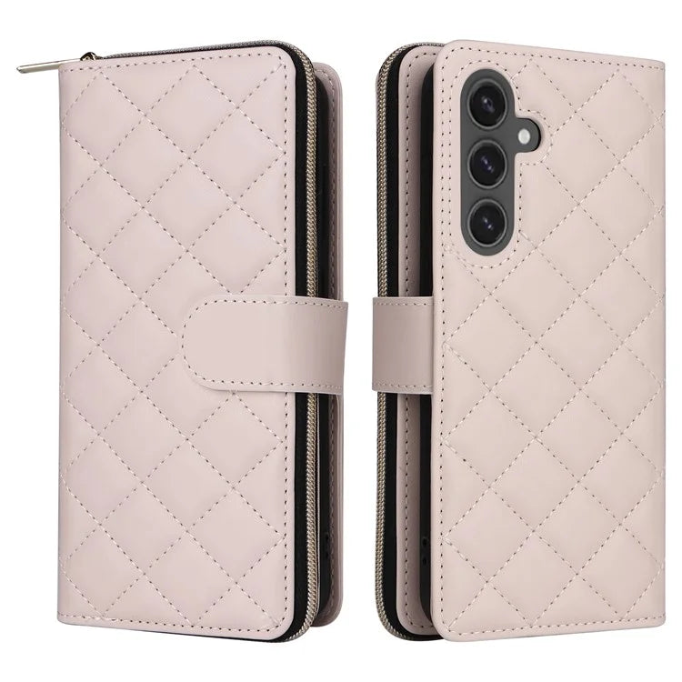 For Samsung Galaxy S24 FE Case Zipper Wallet Rhombus PU Leather Crossbody Phone Bag