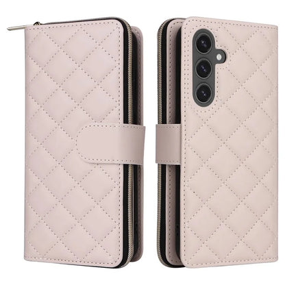 For Samsung Galaxy S24 FE Case Zipper Wallet Rhombus PU Leather Crossbody Phone Bag