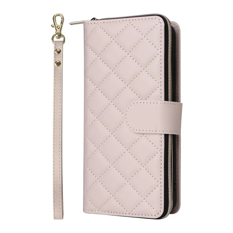 For Samsung Galaxy S24 FE Case Zipper Wallet Rhombus PU Leather Crossbody Phone Bag
