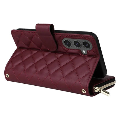 For Samsung Galaxy S24 FE Case Zipper Wallet Rhombus PU Leather Crossbody Phone Bag