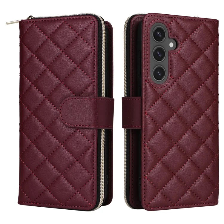 For Samsung Galaxy S24 FE Case Zipper Wallet Rhombus PU Leather Crossbody Phone Bag