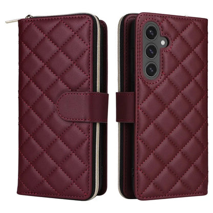 For Samsung Galaxy S24 FE Case Zipper Wallet Rhombus PU Leather Crossbody Phone Bag