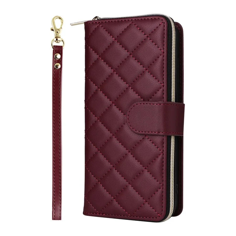 For Samsung Galaxy S24 FE Case Zipper Wallet Rhombus PU Leather Crossbody Phone Bag