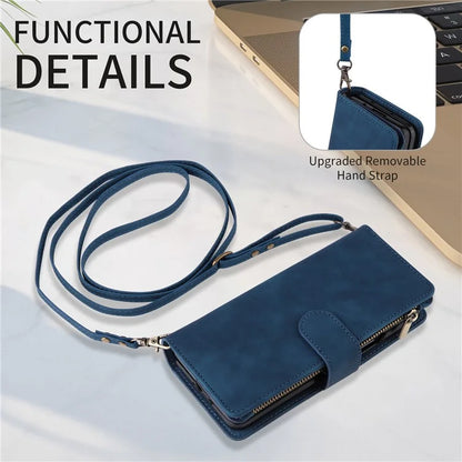 For Samsung Galaxy Z Fold6 5G Case Zipper Pocket Leather Phone Cover with Shoulder Strap