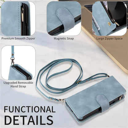 For Samsung Galaxy Z Fold6 5G Case Zipper Pocket Leather Phone Cover with Shoulder Strap