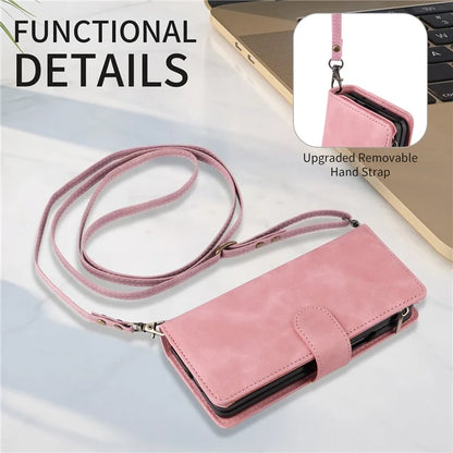 For Samsung Galaxy Z Fold6 5G Case Zipper Pocket Leather Phone Cover with Shoulder Strap