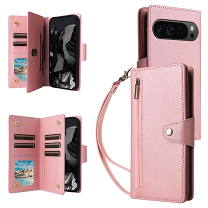 For Google Pixel 9 Pro Case Zipper Wallet Leather Stand Phone Cover Rivet Decor