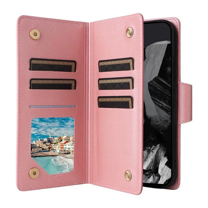 For Google Pixel 9 Pro Case Zipper Wallet Leather Stand Phone Cover Rivet Decor