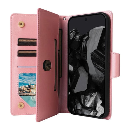 For Google Pixel 9 Pro Case Zipper Wallet Leather Stand Phone Cover Rivet Decor