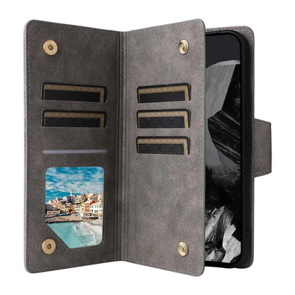 For Google Pixel 9 Pro Case Zipper Wallet Leather Stand Phone Cover Rivet Decor