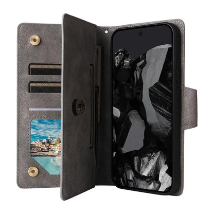 For Google Pixel 9 Pro Case Zipper Wallet Leather Stand Phone Cover Rivet Decor