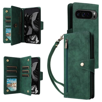 For Google Pixel 9 Pro Case Zipper Wallet Leather Stand Phone Cover Rivet Decor