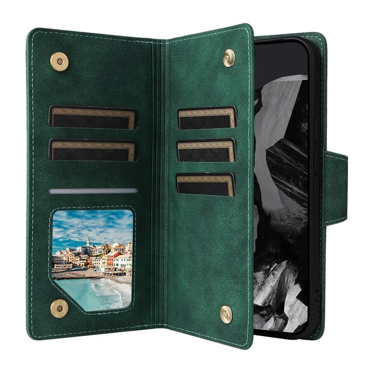 For Google Pixel 9 Pro Case Zipper Wallet Leather Stand Phone Cover Rivet Decor