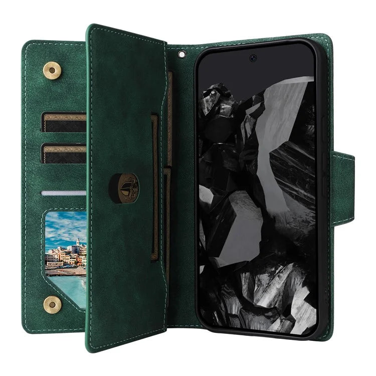 For Google Pixel 9 Pro Case Zipper Wallet Leather Stand Phone Cover Rivet Decor