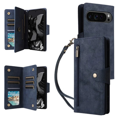 For Google Pixel 9 Pro Case Zipper Wallet Leather Stand Phone Cover Rivet Decor