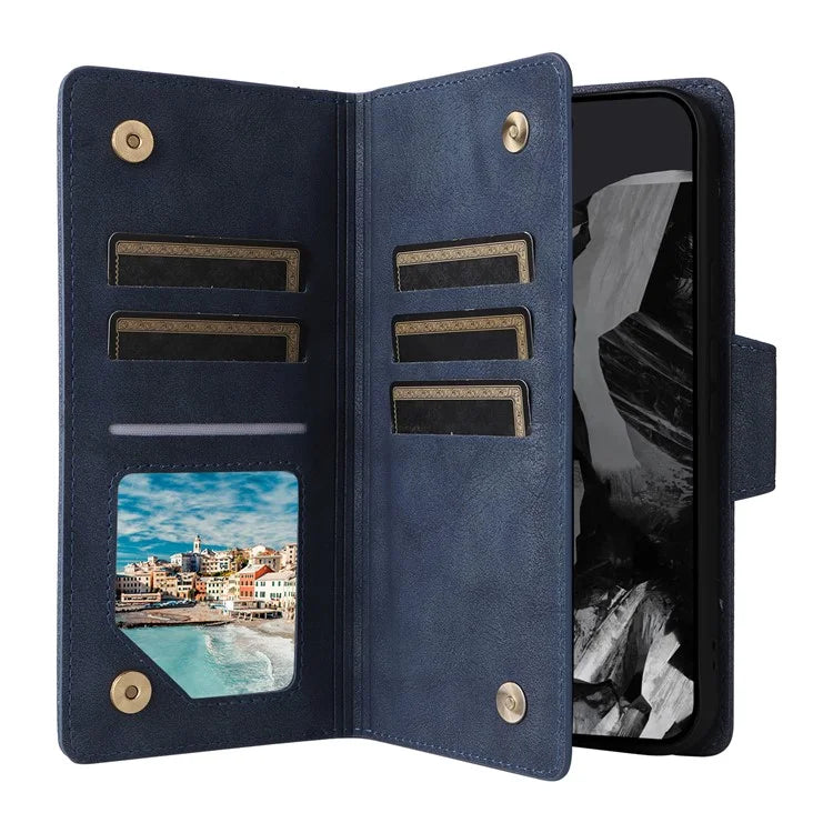 For Google Pixel 9 Pro Case Zipper Wallet Leather Stand Phone Cover Rivet Decor